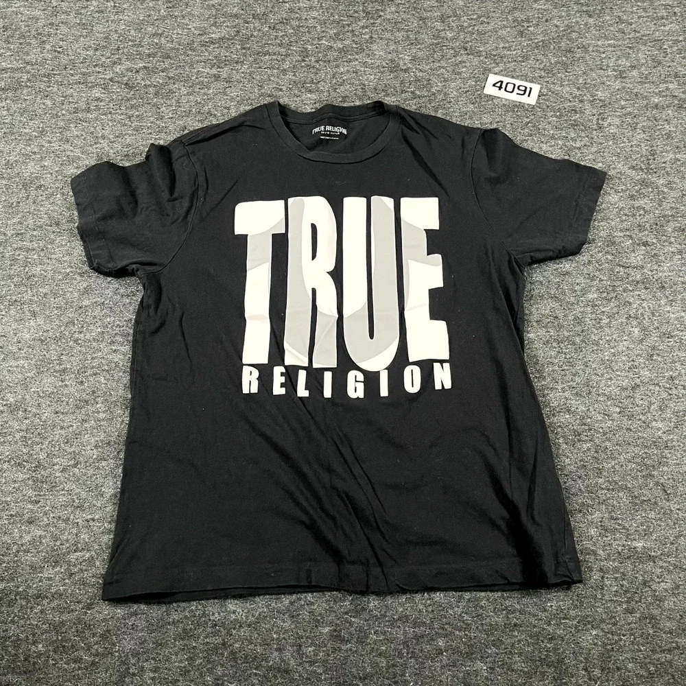 True Religion‎ Set of 2 T Shirt Mens Large Black Shadow Horseshoe & Buddha